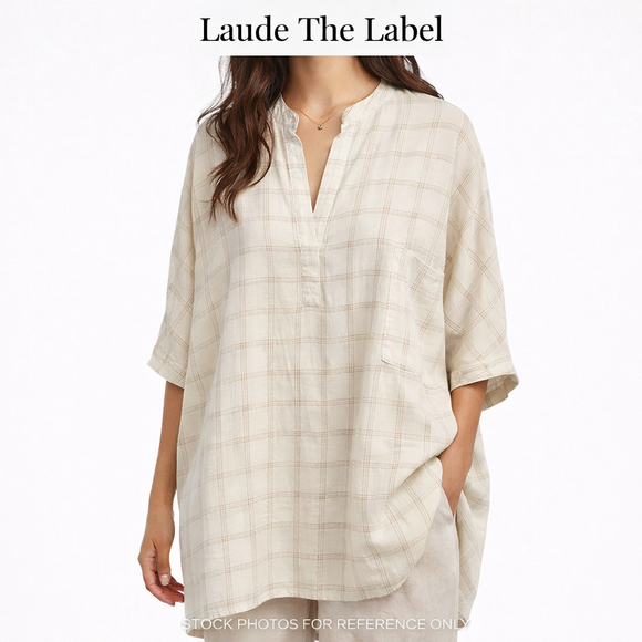 Laude the Label Tops - Laude The Label Organic Cotton Plaid Tunic Blouse Oversized L XL Minimalist